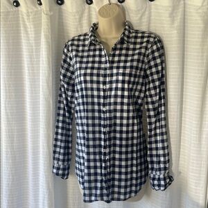 J Crew factory navy/white check button down shirt- small